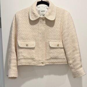 Sandro Ivory Tweed Cropped Blazer Jacket
